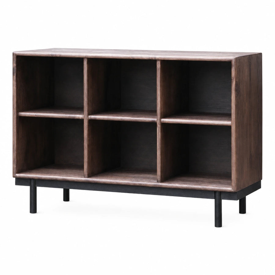 Dark Wood Open Shelf Storage Cabinet with Black Metal Legs
