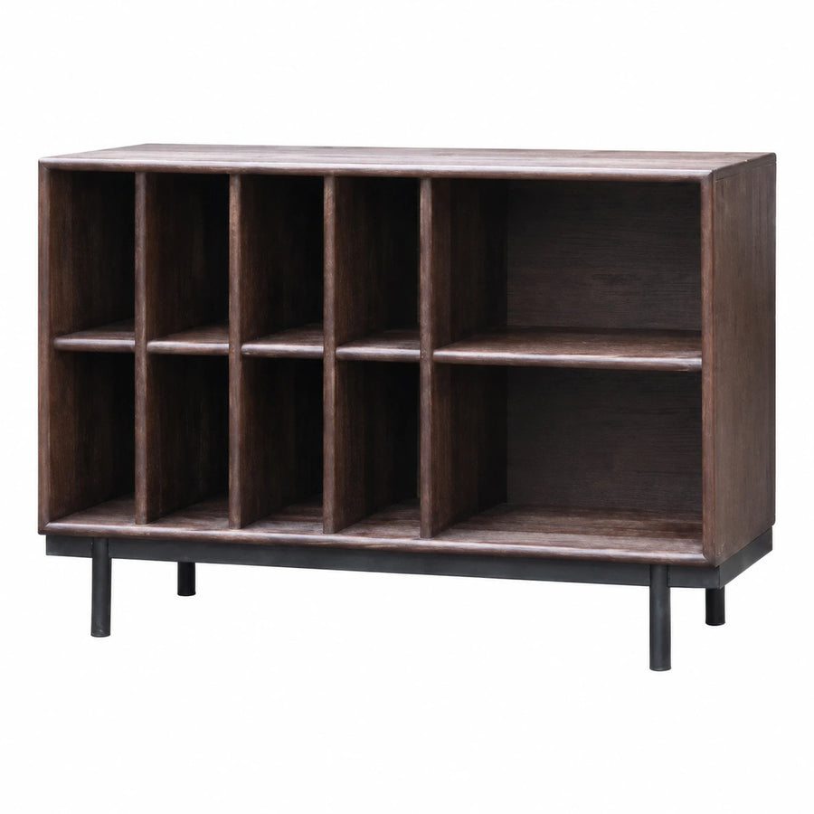 Dark Wood Open Shelf Storage Cabinet with Metal Legs