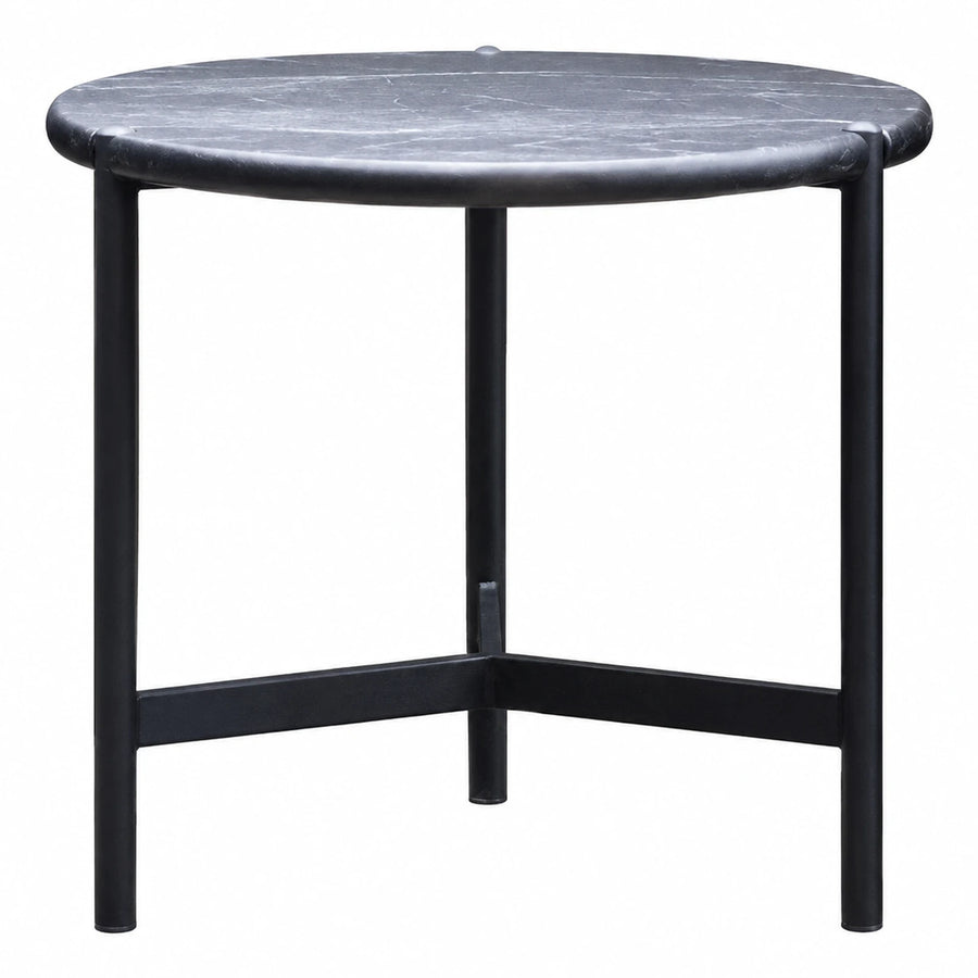 Round Black Marble Top Side Table