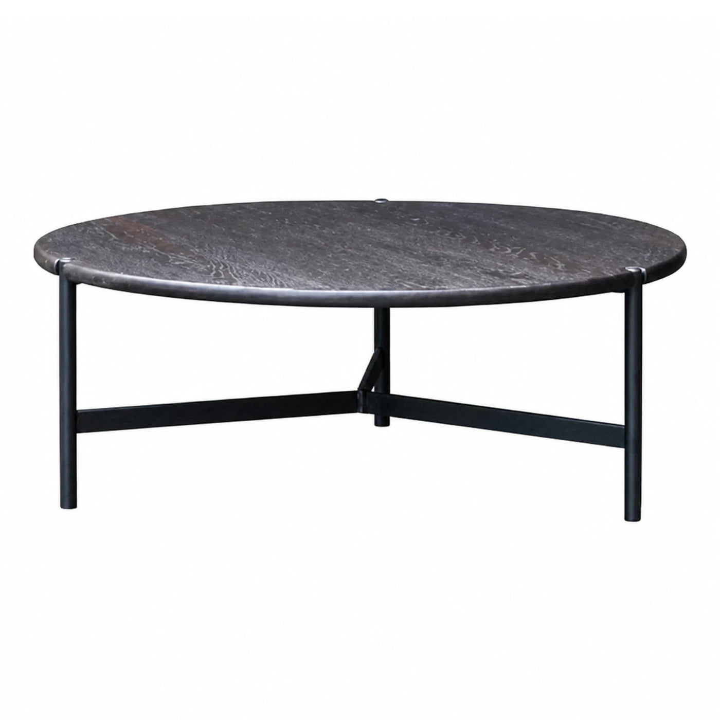 Round Black Stone Coffee Table with Metal Base