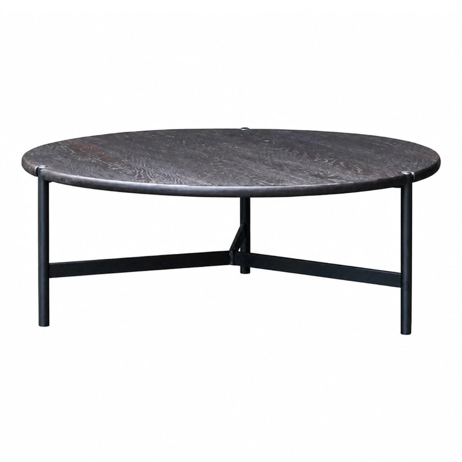Round Black Stone Coffee Table with Metal Base
