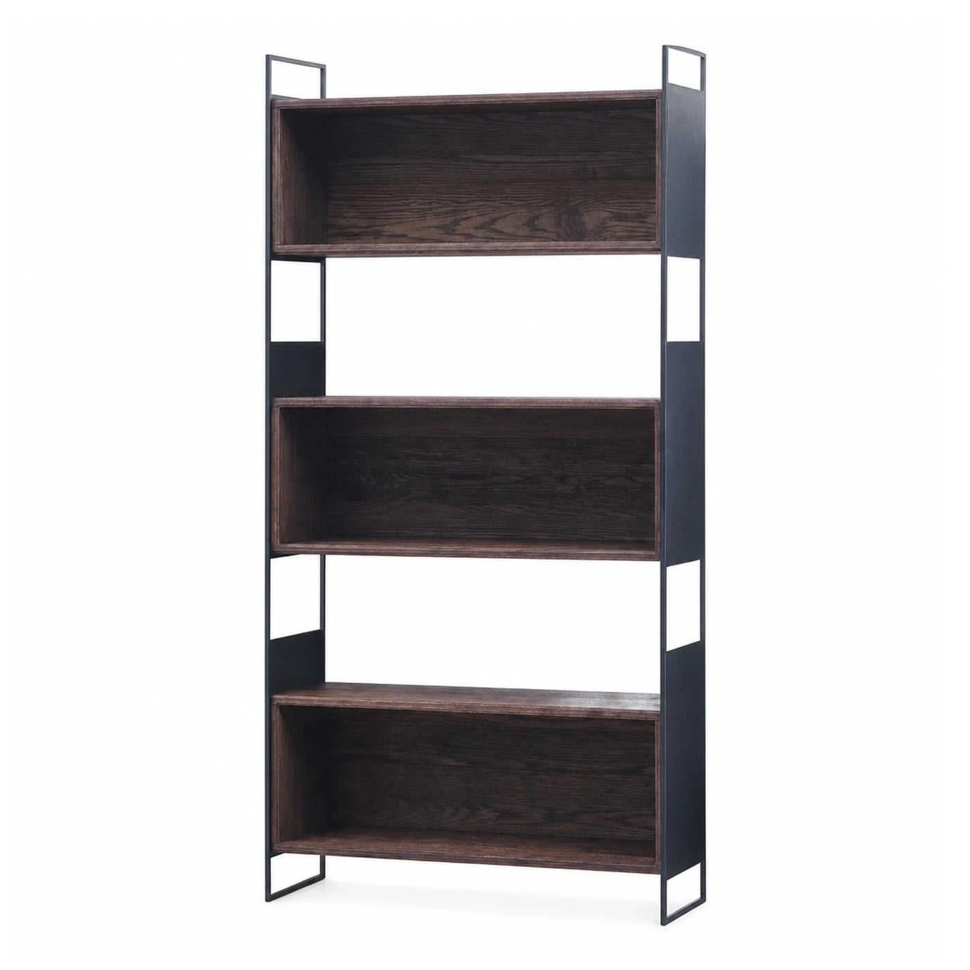 Dark Wood and Black Metal Open Bookcase
