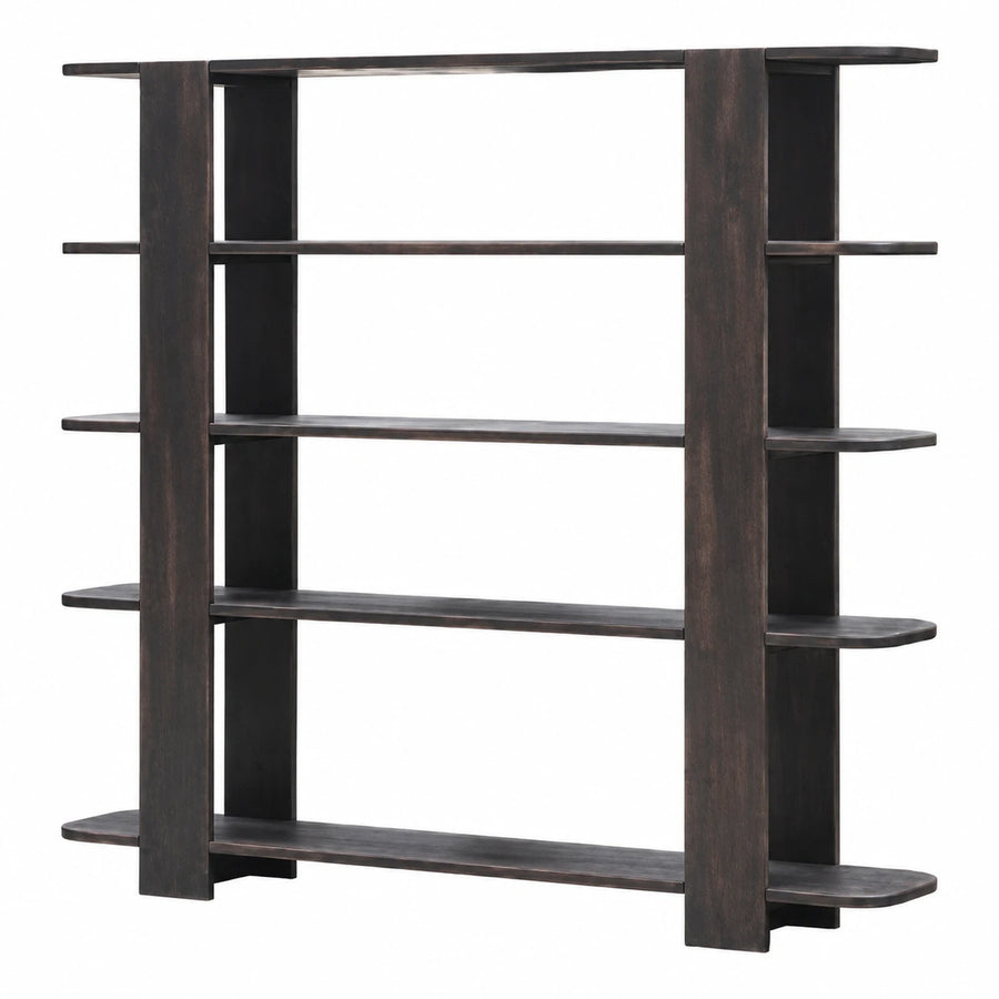 Dark Wood Open Shelving Unit with Curved Edges