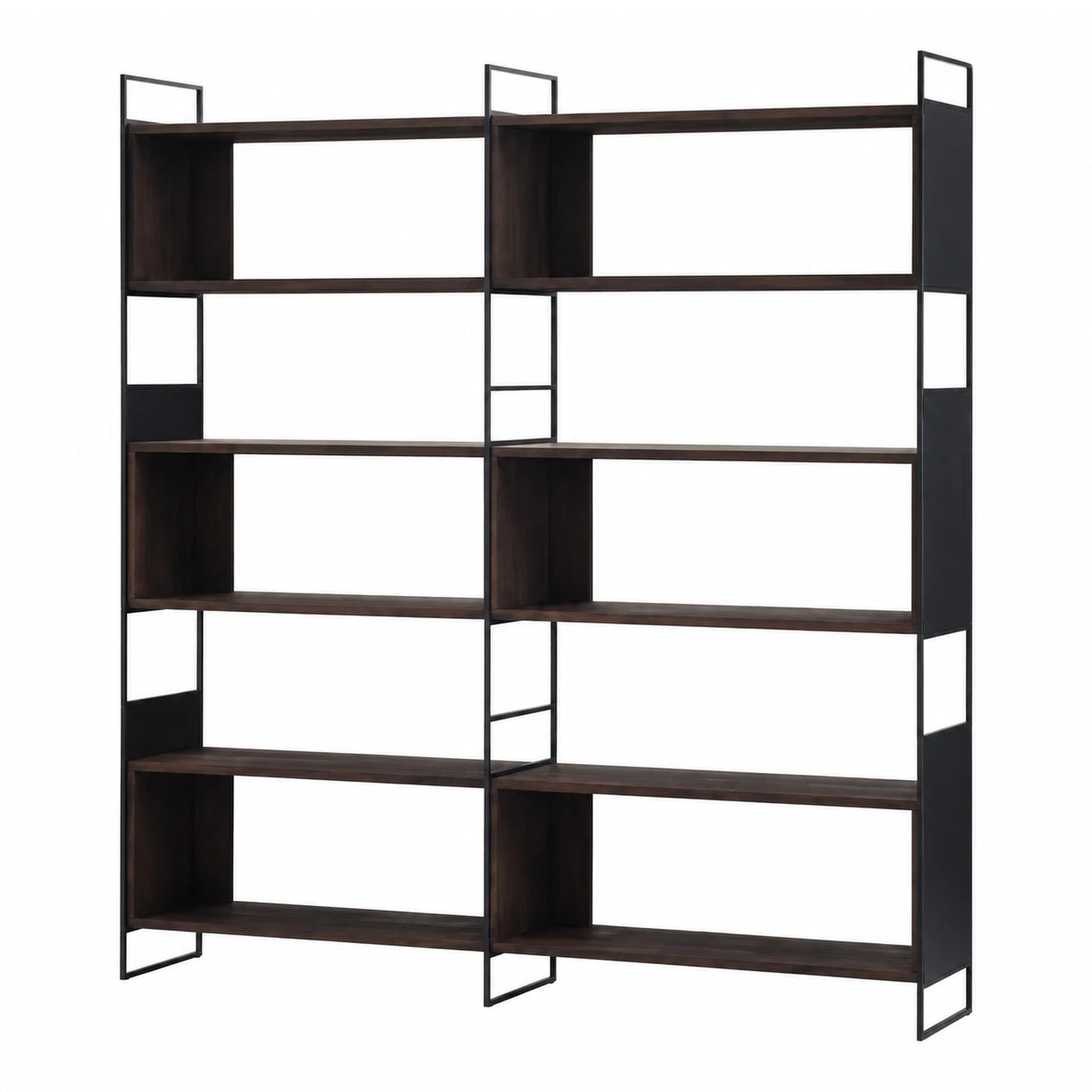 Modern Dark Wood and Metal Open Bookcase