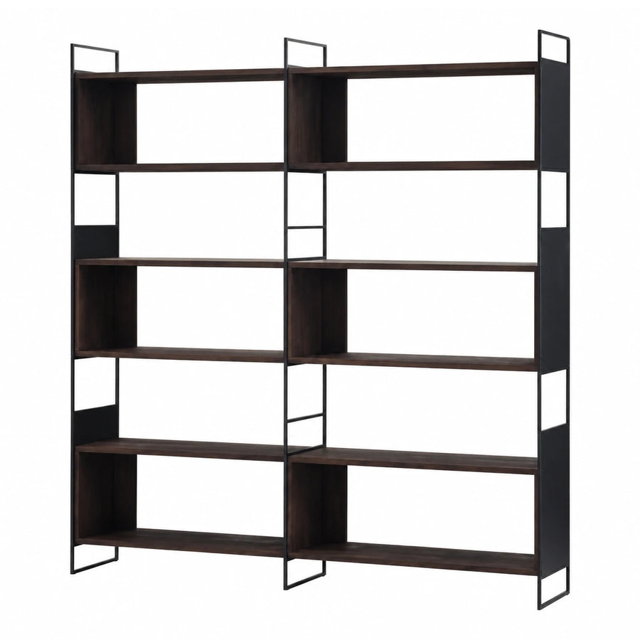 Modern Dark Wood and Metal Open Bookcase