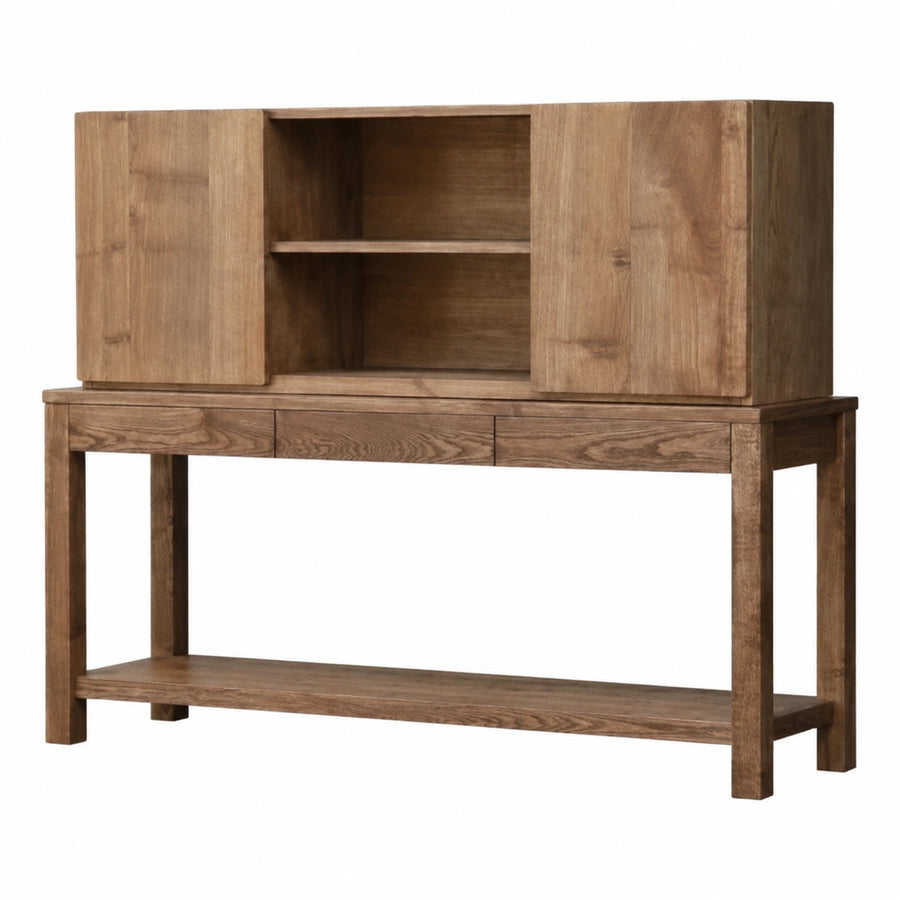 Wooden Console Table with Sliding Doors and Drawers