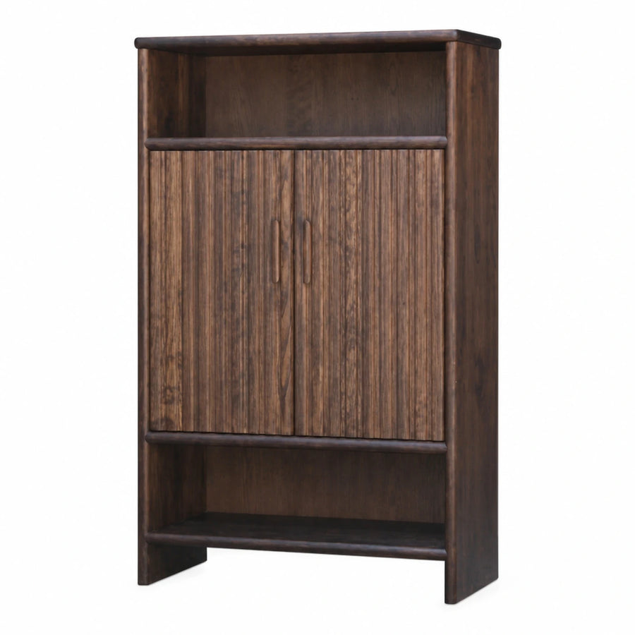 Dark Wood Two-Door Cabinet with Open Shelves