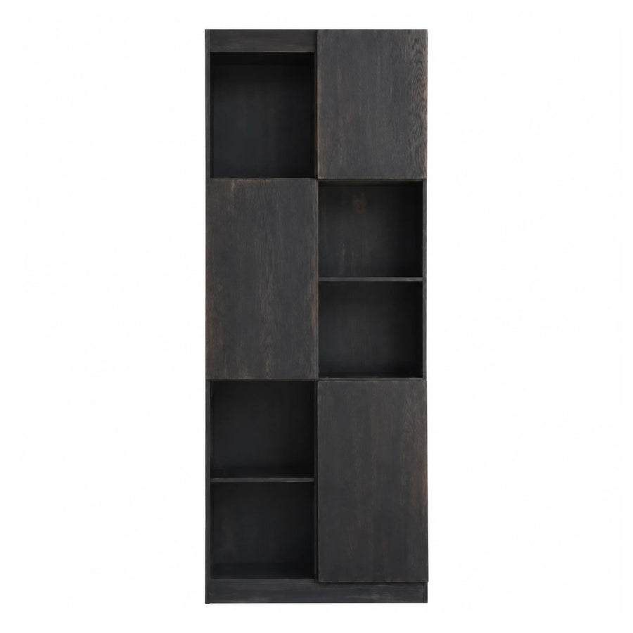 Dark Wood Modular Bookcase with Sliding Doors