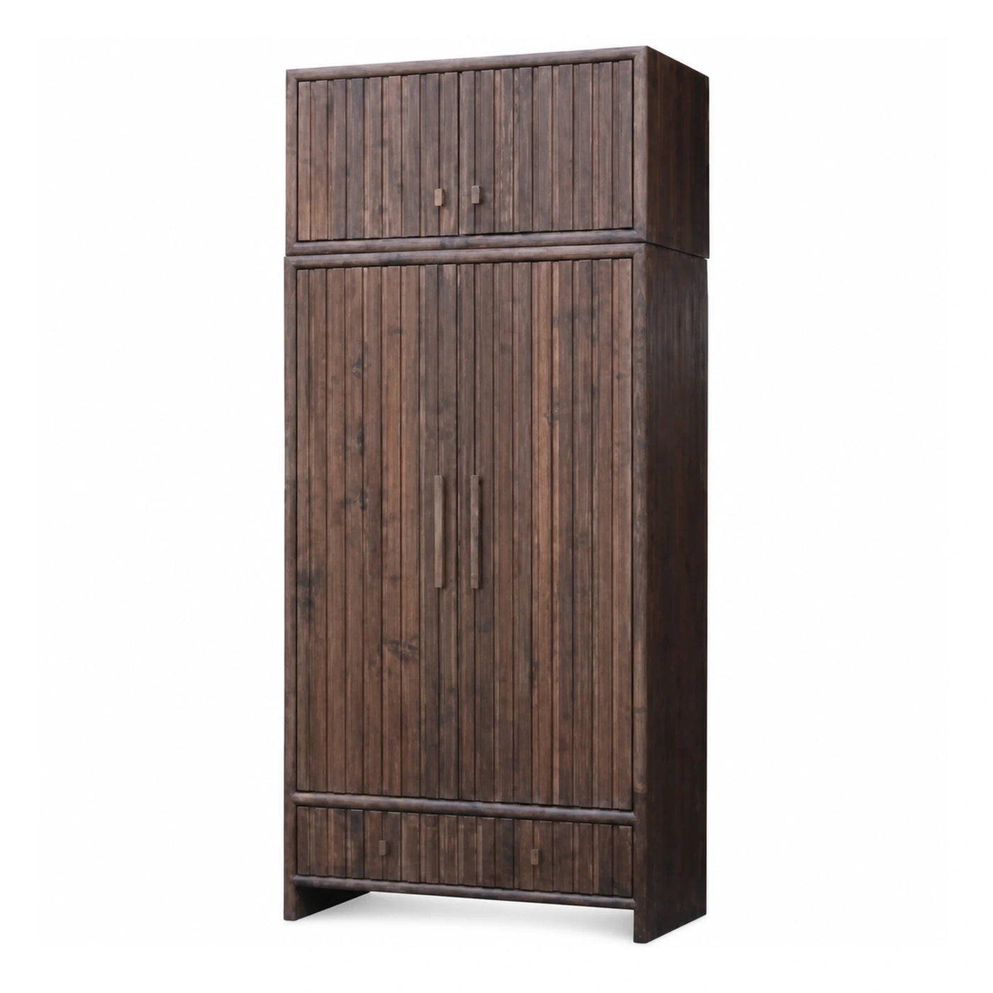 Dark Wood Vertical Slatted Wardrobe Cabinet
