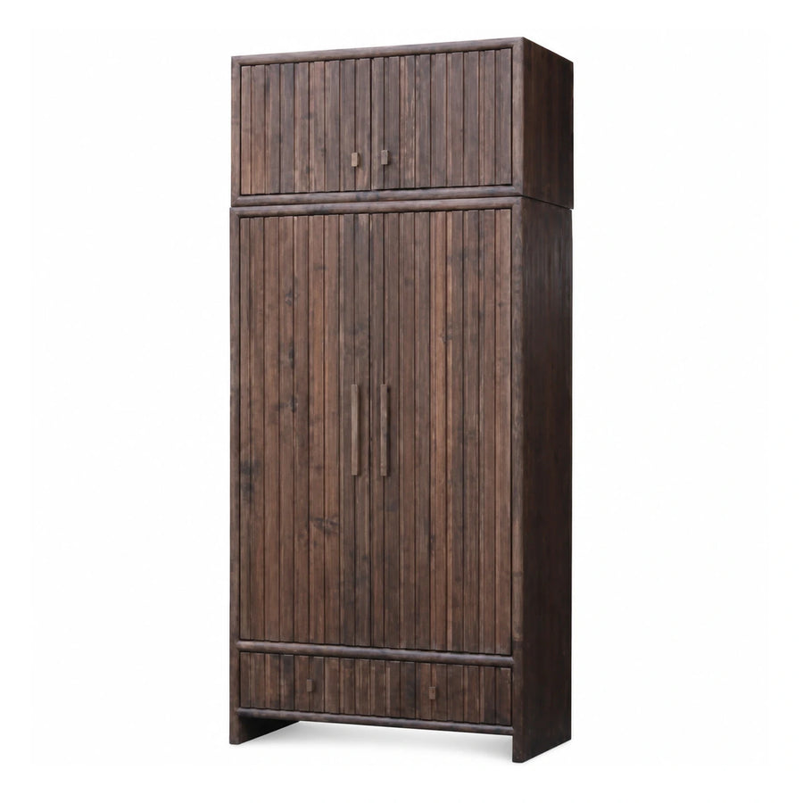 Dark Wood Vertical Slatted Wardrobe Cabinet