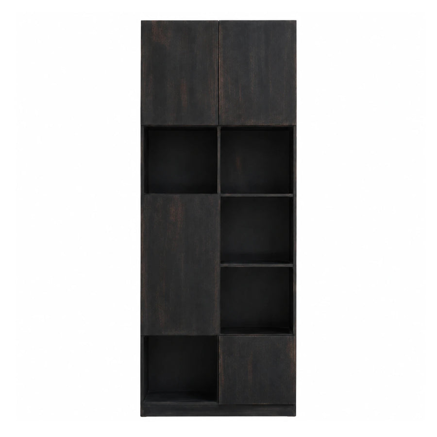 Dark Wood Modular Storage Cabinet with Open Shelves