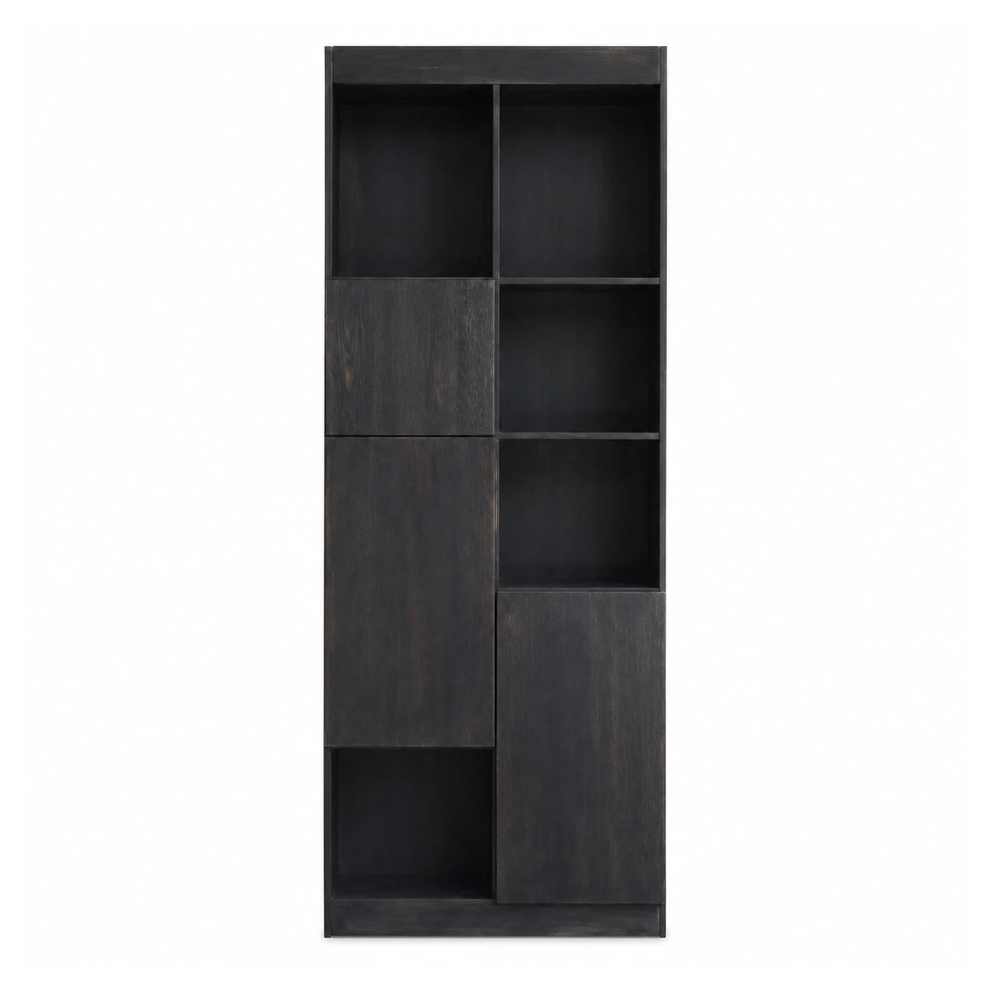 Dark Wood Asymmetrical Storage Cabinet with Open Shelves