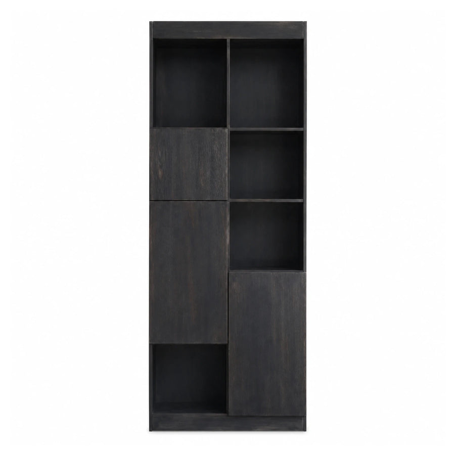 Dark Wood Asymmetrical Storage Cabinet with Open Shelves
