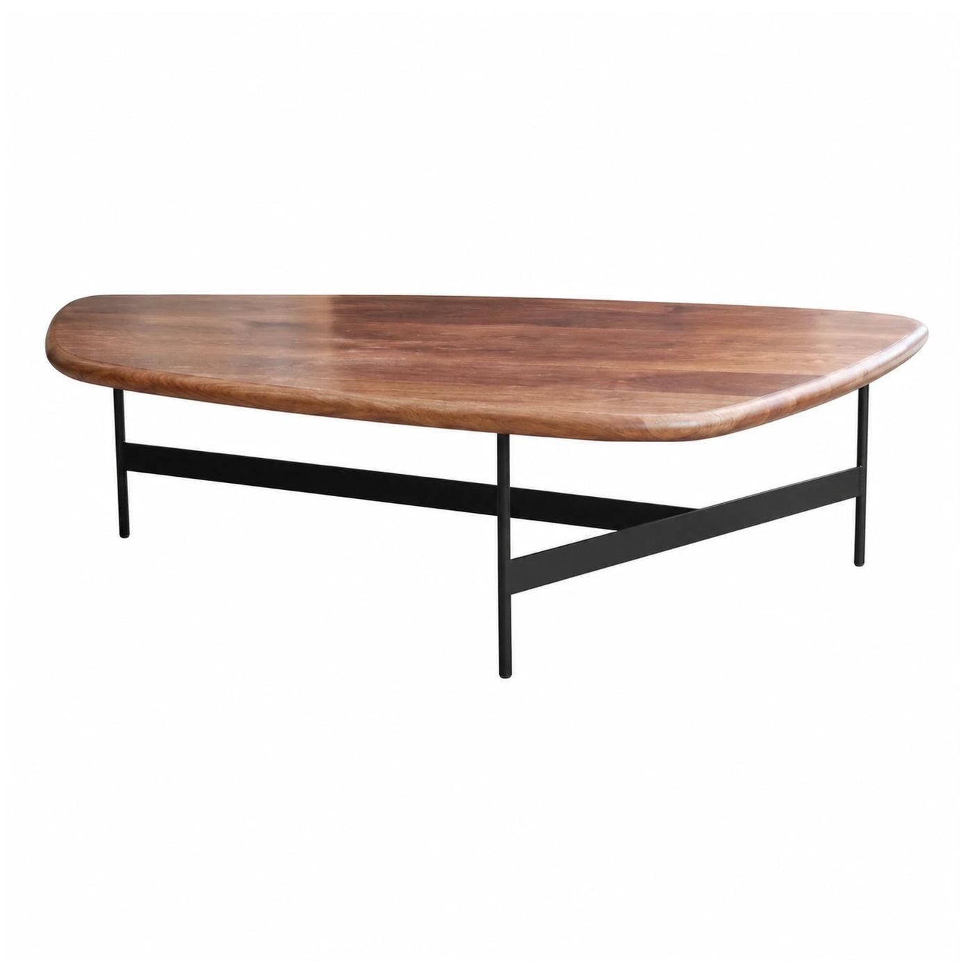 Oval Wood Coffee Table with Black Metal Base