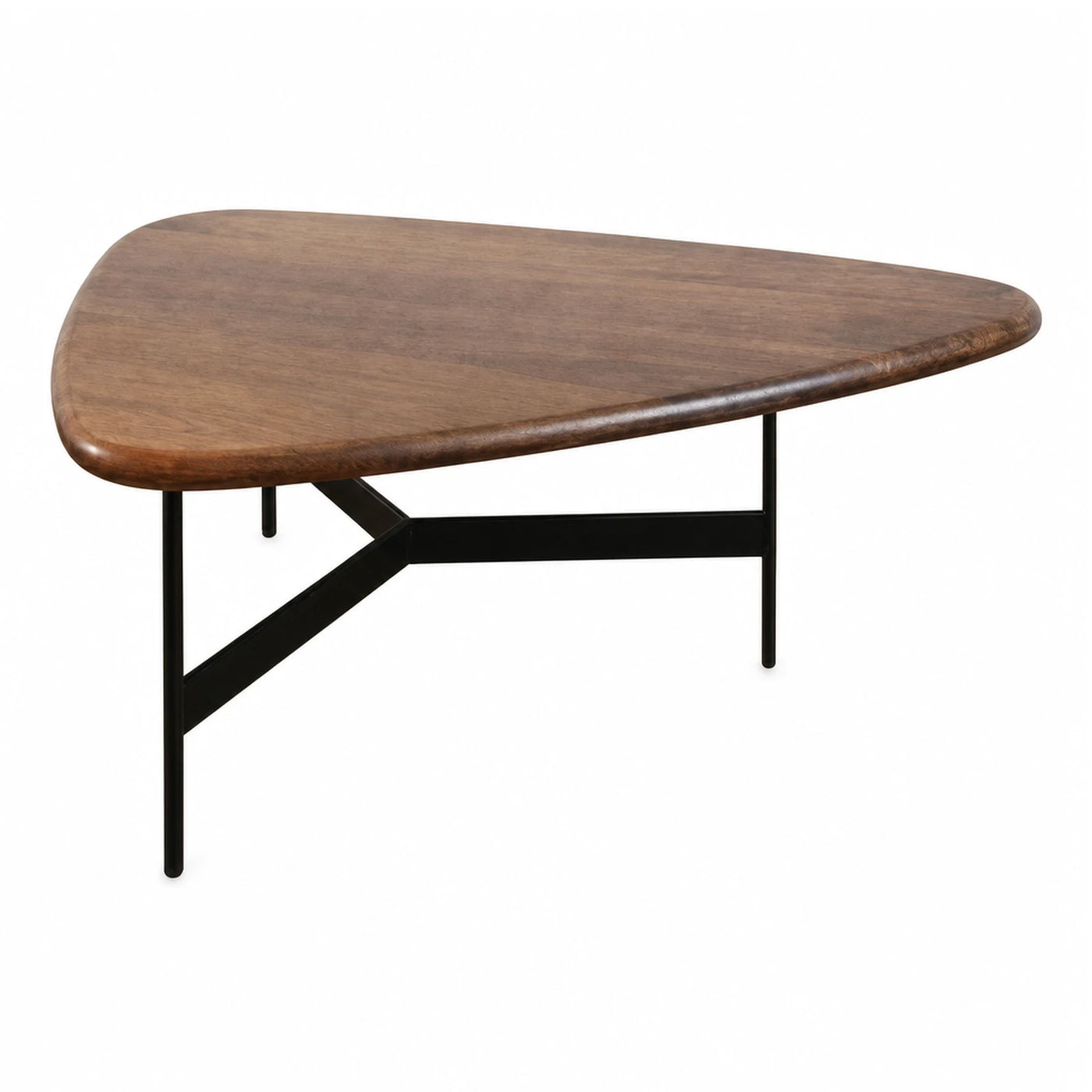 Triangular Wood Coffee Table with Black Metal Base