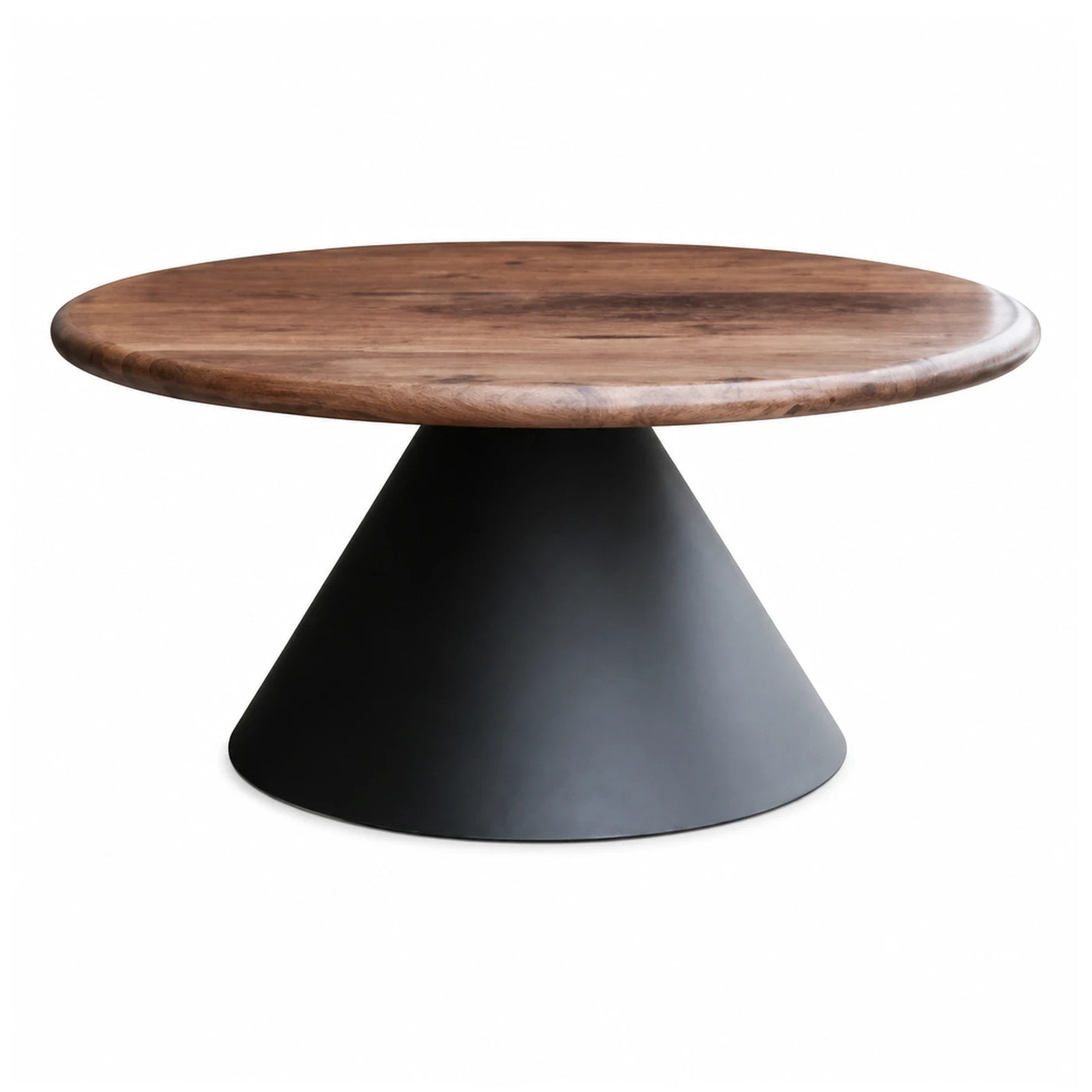 Round Wood Top Coffee Table with Black Cone Base