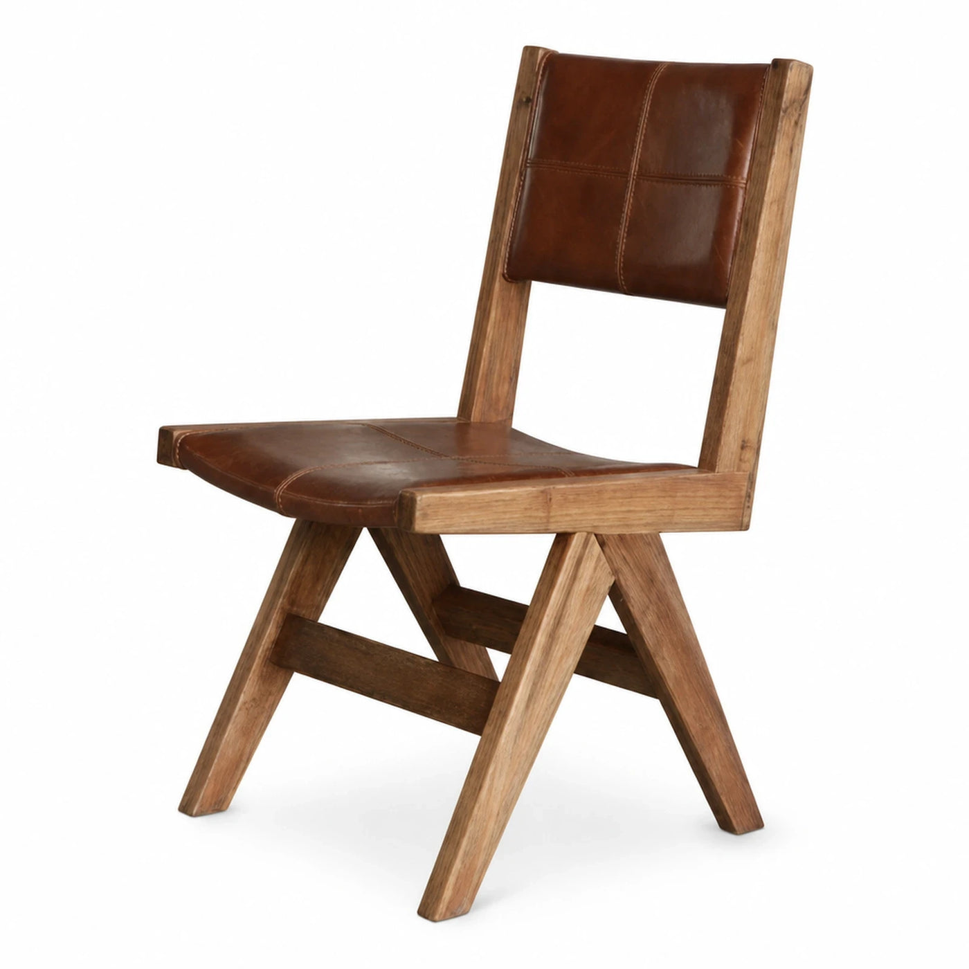 Brown Leather and Wood Dining Chair