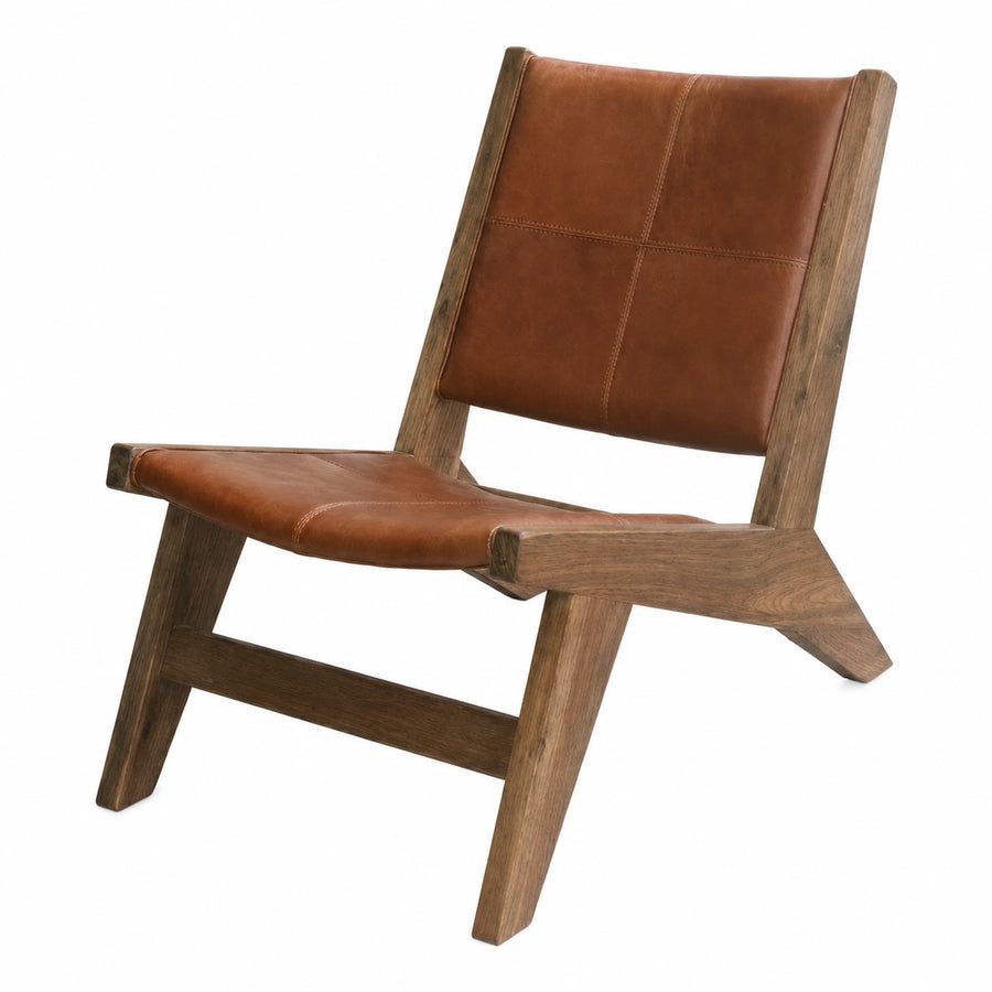 Brown Leather Lounge Chair on Wood Frame