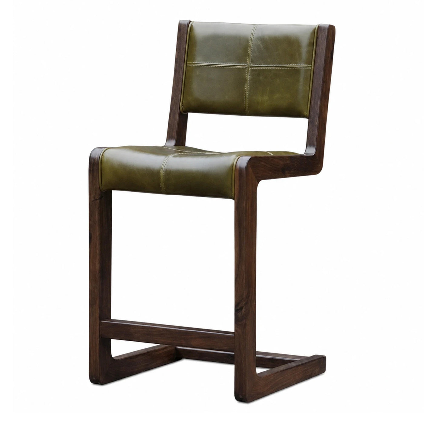 Green Leather Upholstered Wooden Dining Chair