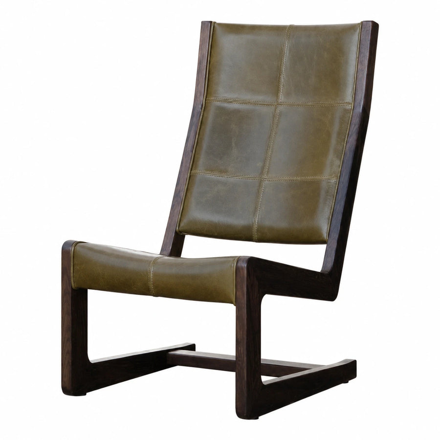 Green Leather Lounge Chair on Dark Wood Frame
