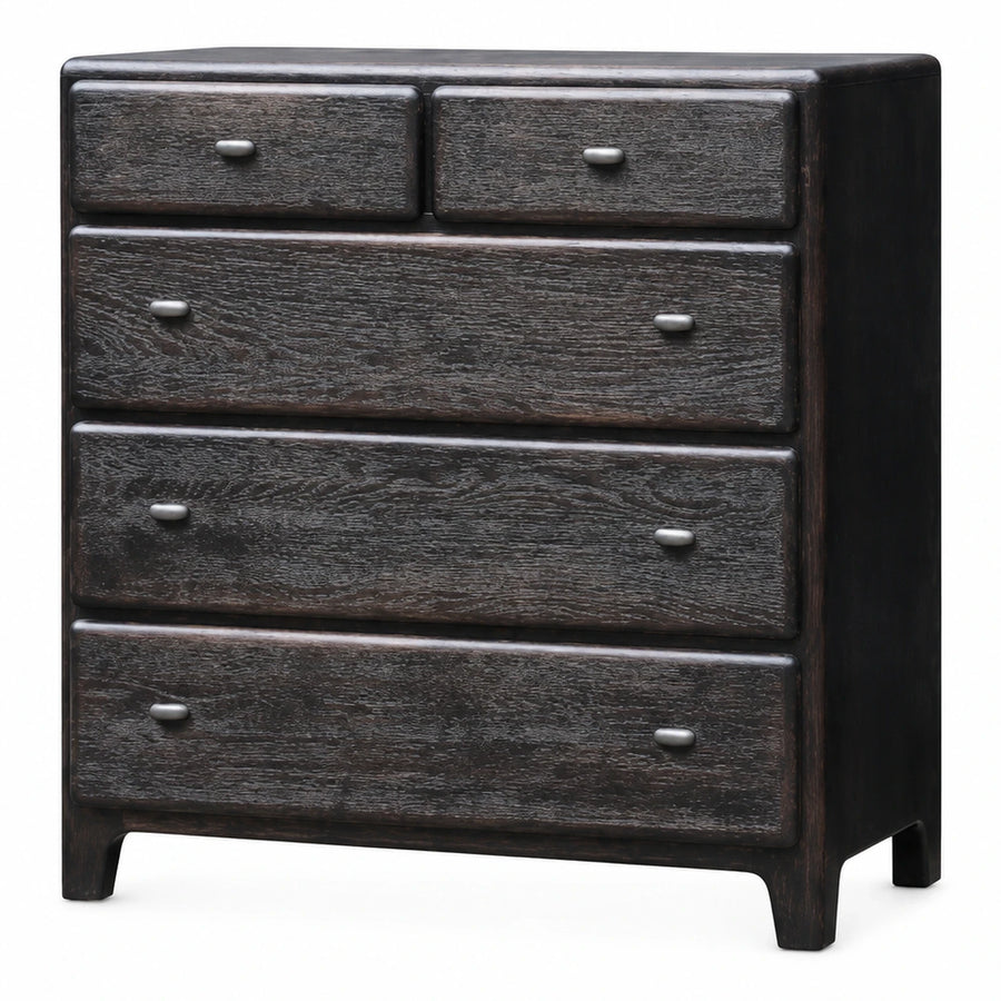 Dark Wood 5-Drawer Chest with Metal Knobs
