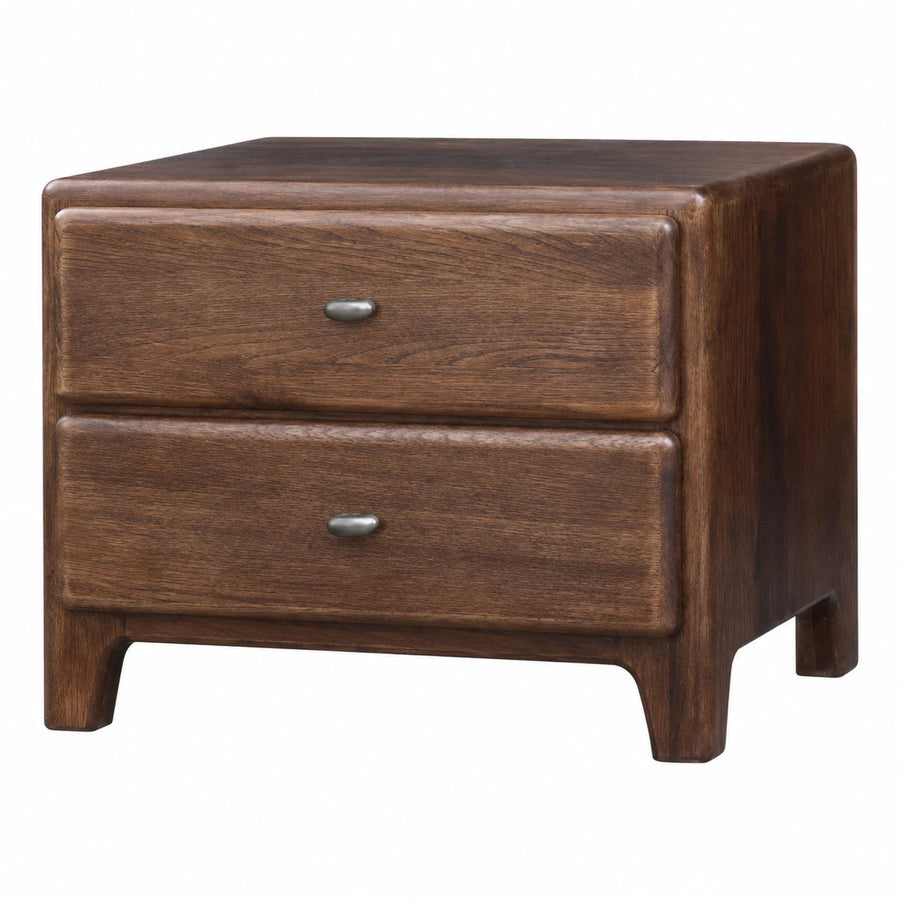 Solid Wood Two-Drawer Nightstand with Metal Knobs