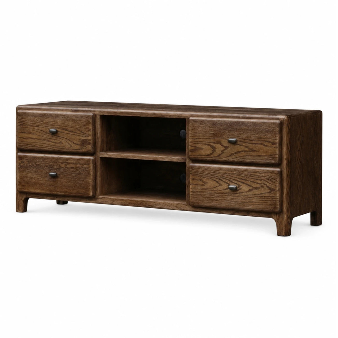 Walnut Wood TV Stand with Drawers and Open Shelves