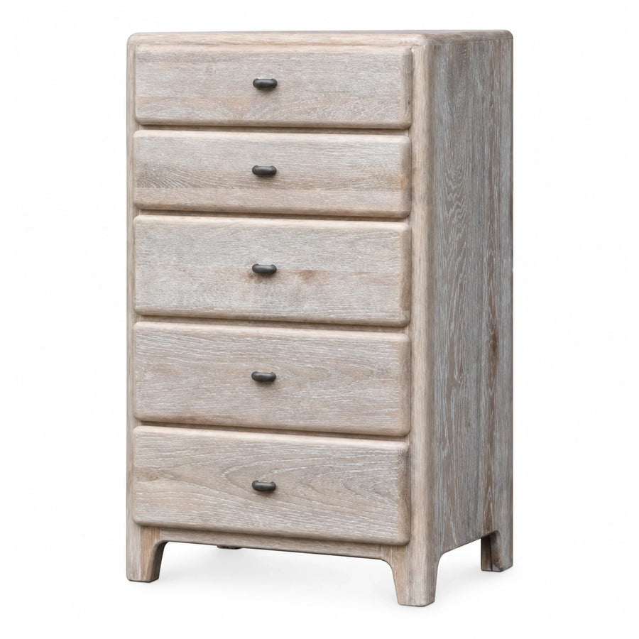 Light Wood Five Drawer Chest with Metal Handles