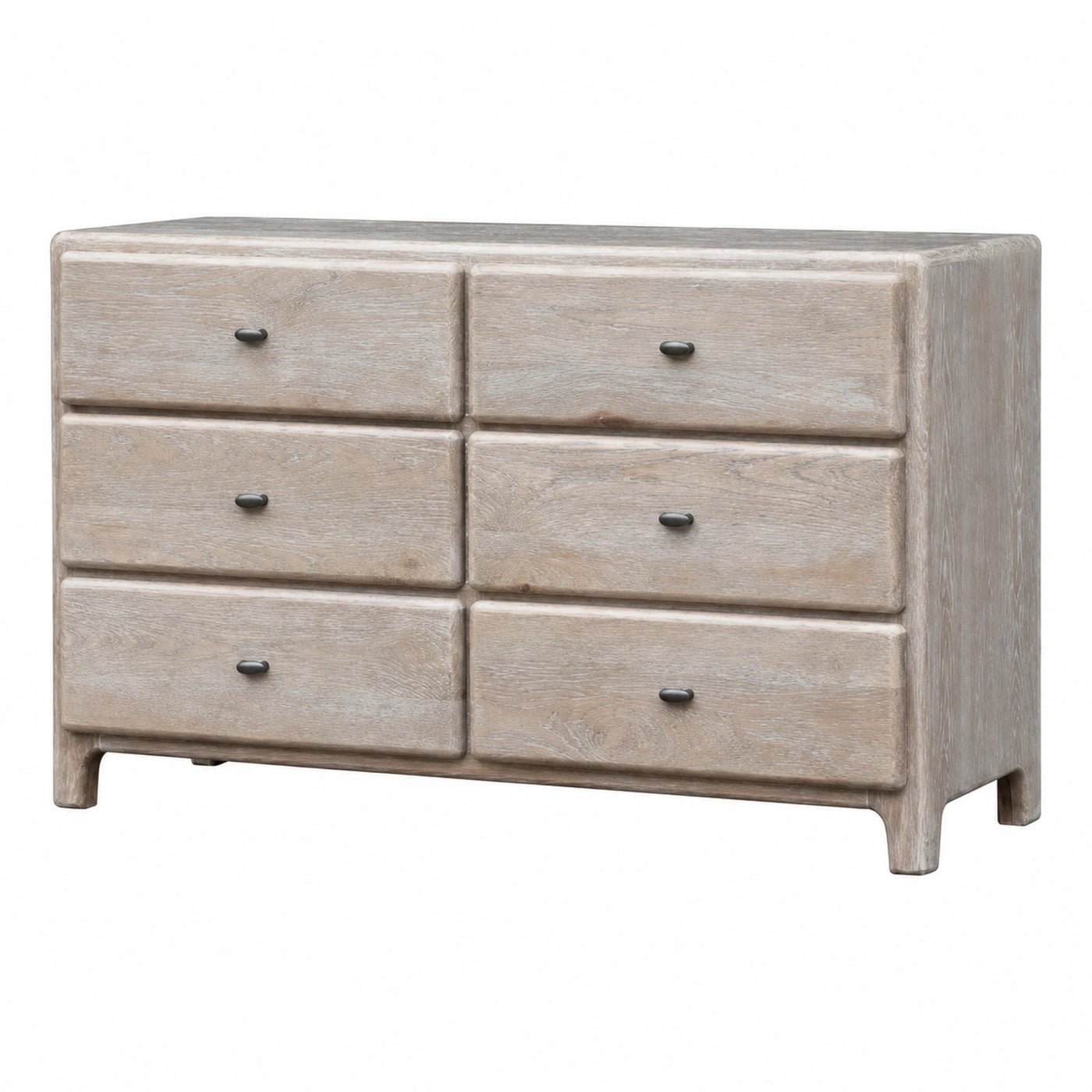 Light Wood Six-Drawer Dresser with Metal Knobs
