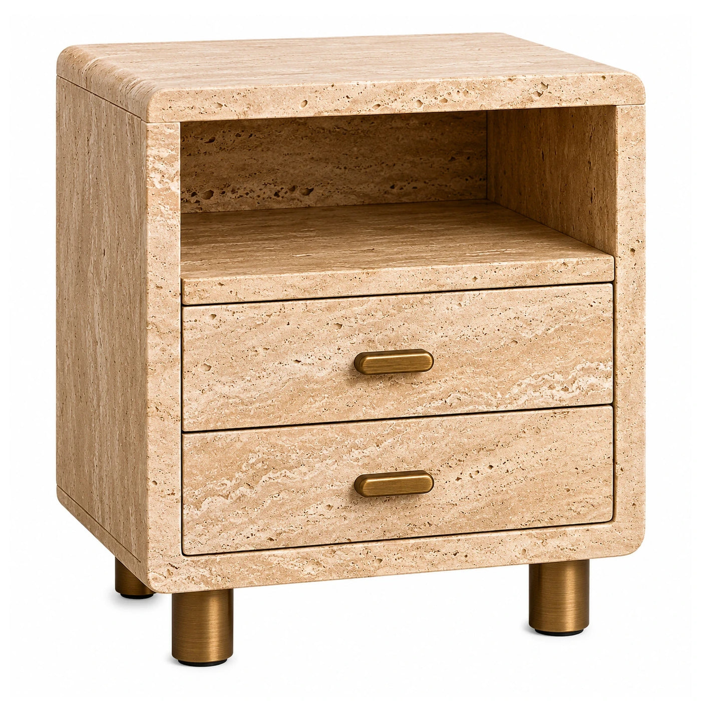 Travertine Stone Nightstand with Brass Legs