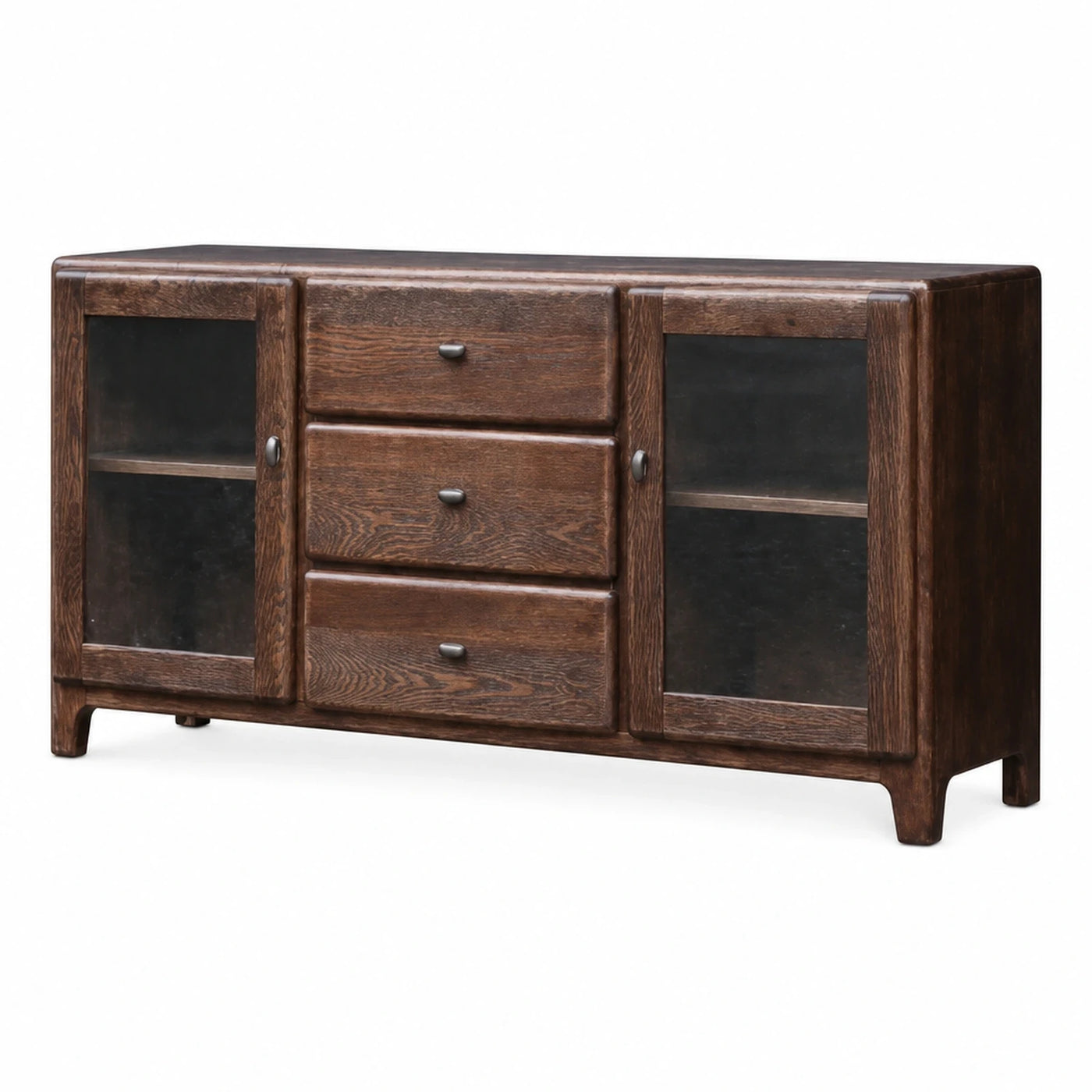 Dark Wood Glass Door Sideboard with Drawers