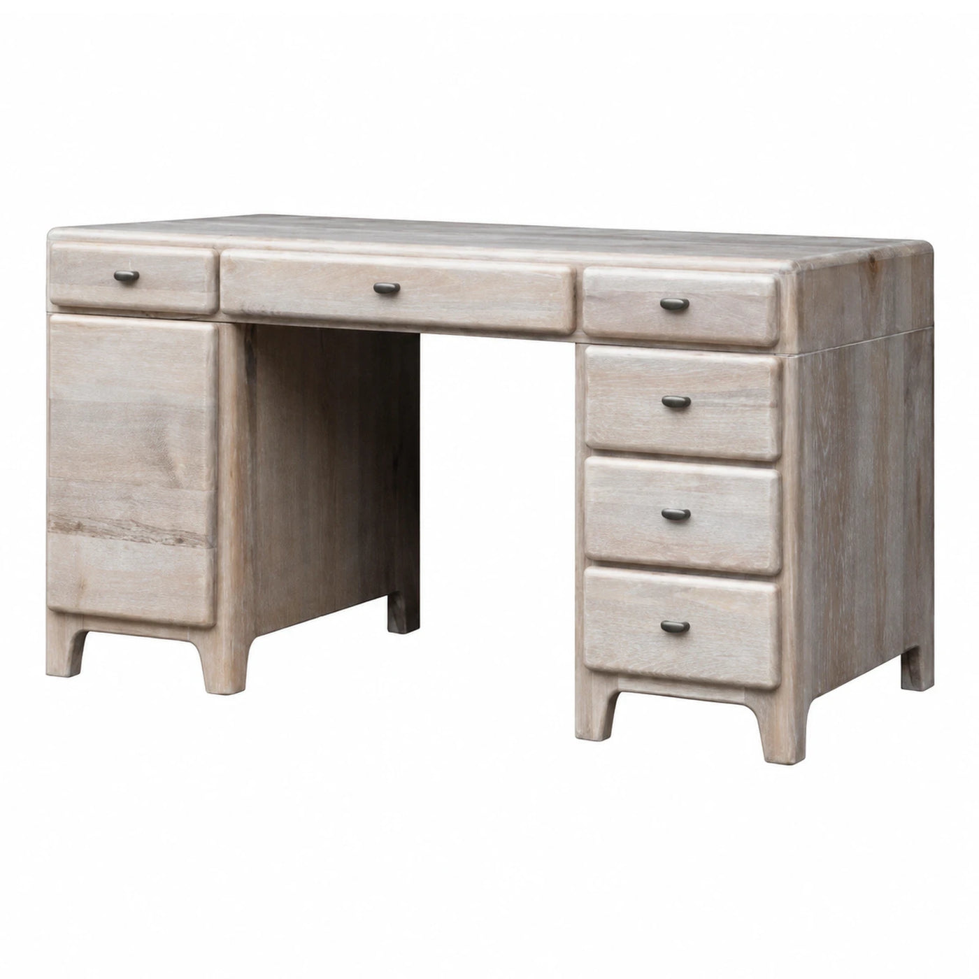 Light Wood Double Pedestal Desk with Drawers