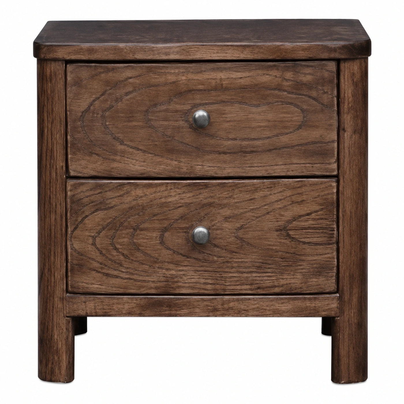 Rustic Brown Wood Two-Drawer Nightstand