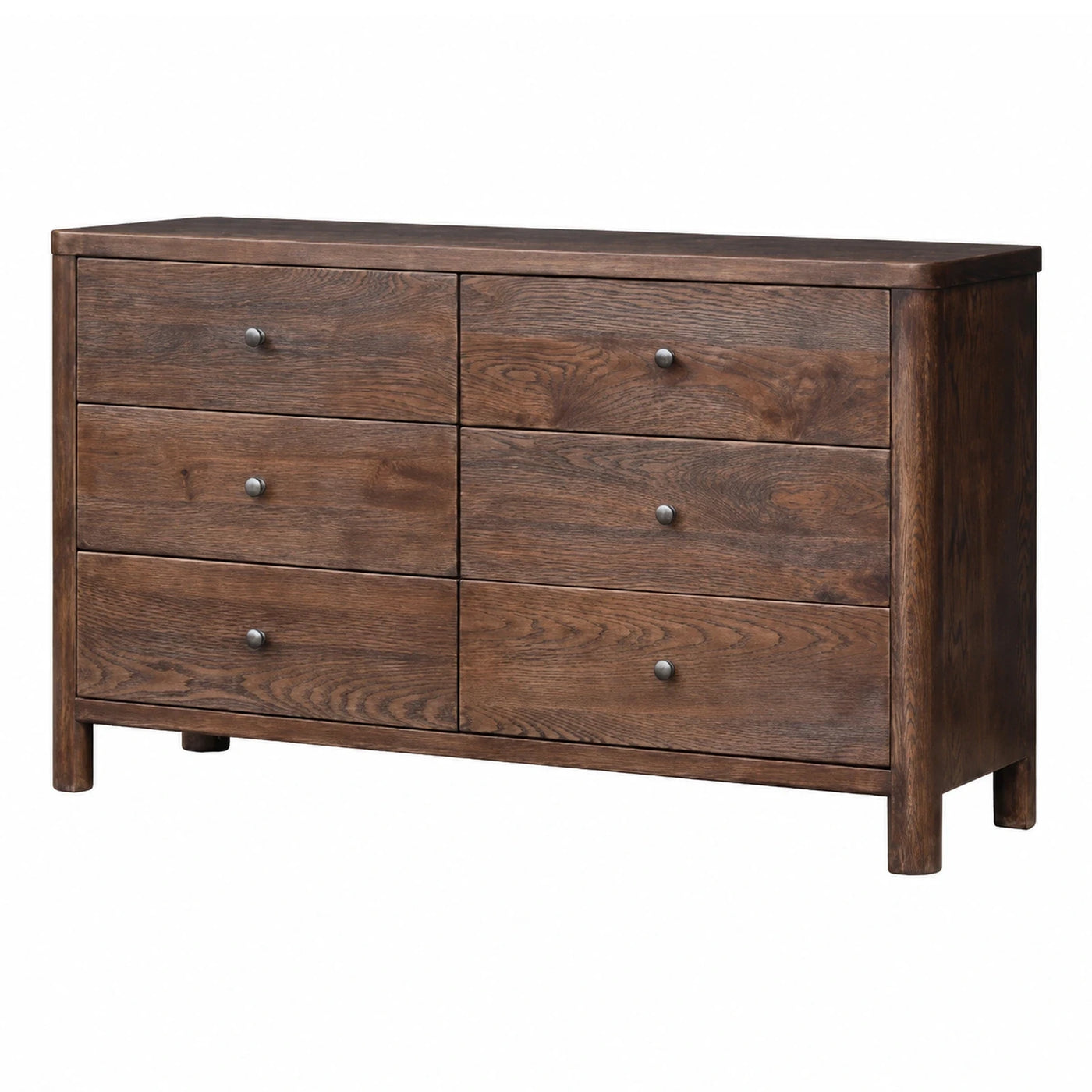 Dark Wood 6-Drawer Dresser with Metal Knobs