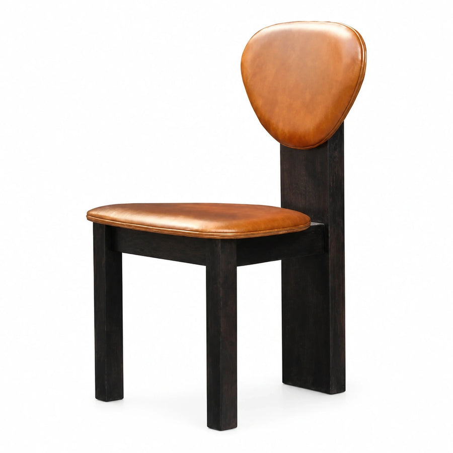 Dark Wood Dining Chair with Brown Leather Seat