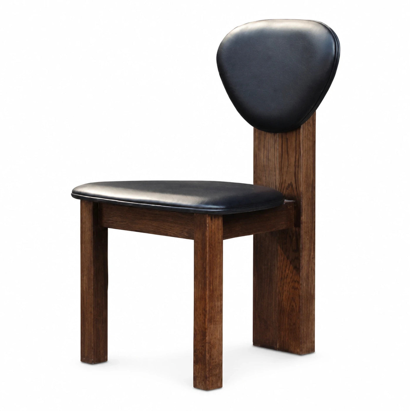 Dark Wood Dining Chair with Black Leather Seat