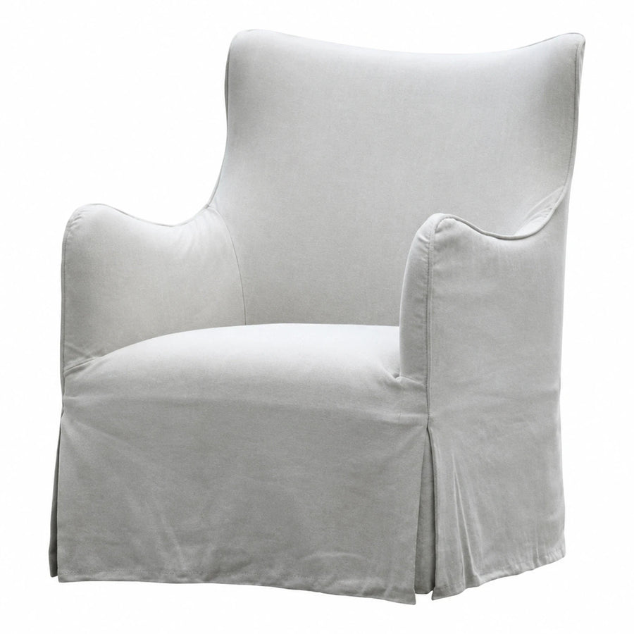 White Fabric Wingback Armchair with Skirted Base