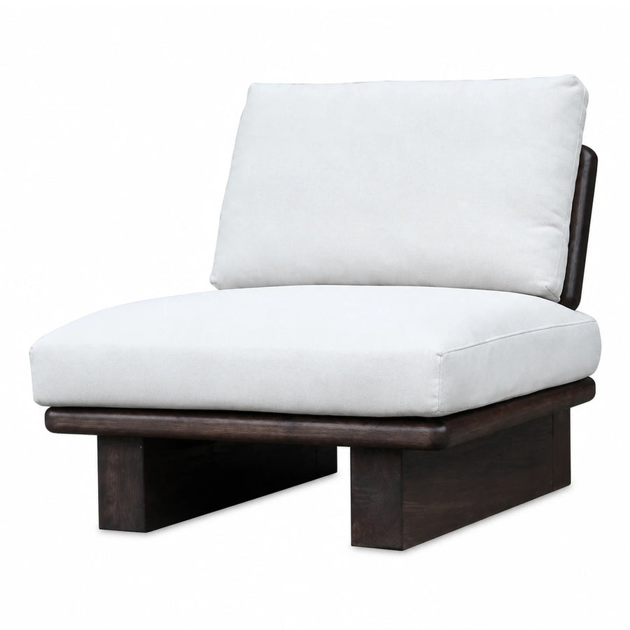 White Fabric Lounge Chair with Dark Wood Base