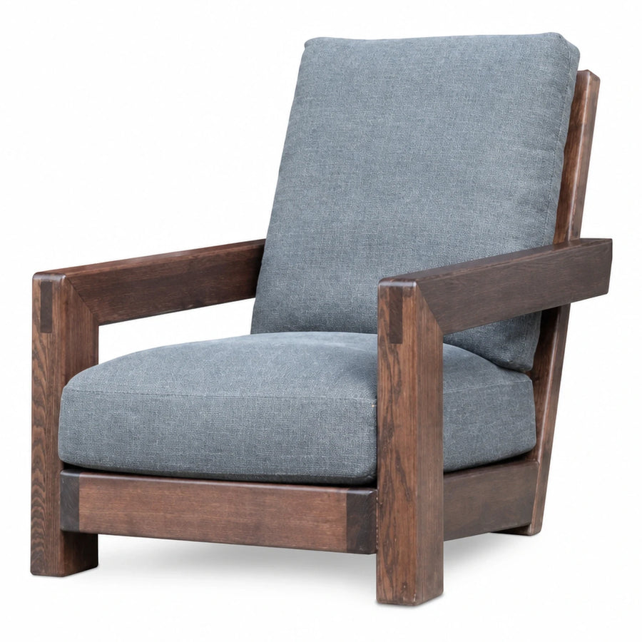 Grey Fabric Lounge Chair with Dark Wood Frame