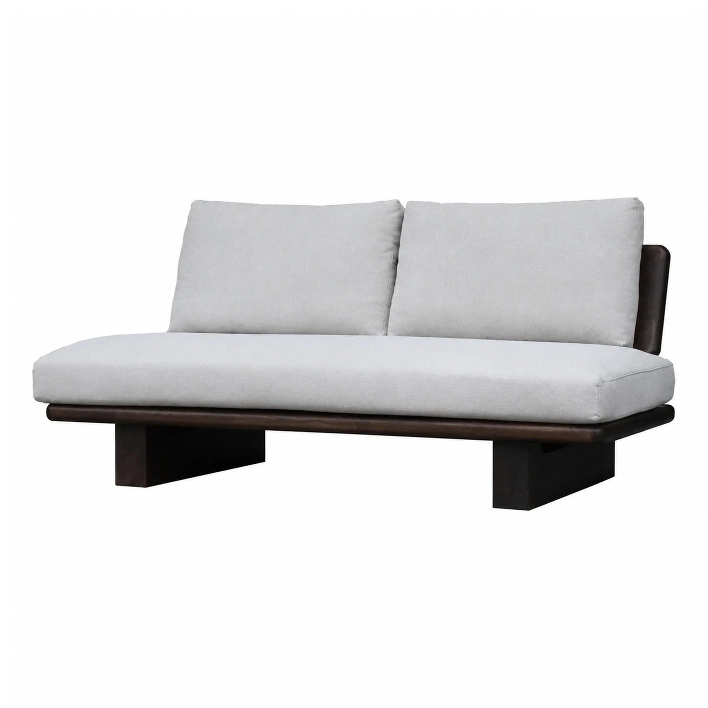 Modern Light Grey Fabric Sofa with Dark Wood Base