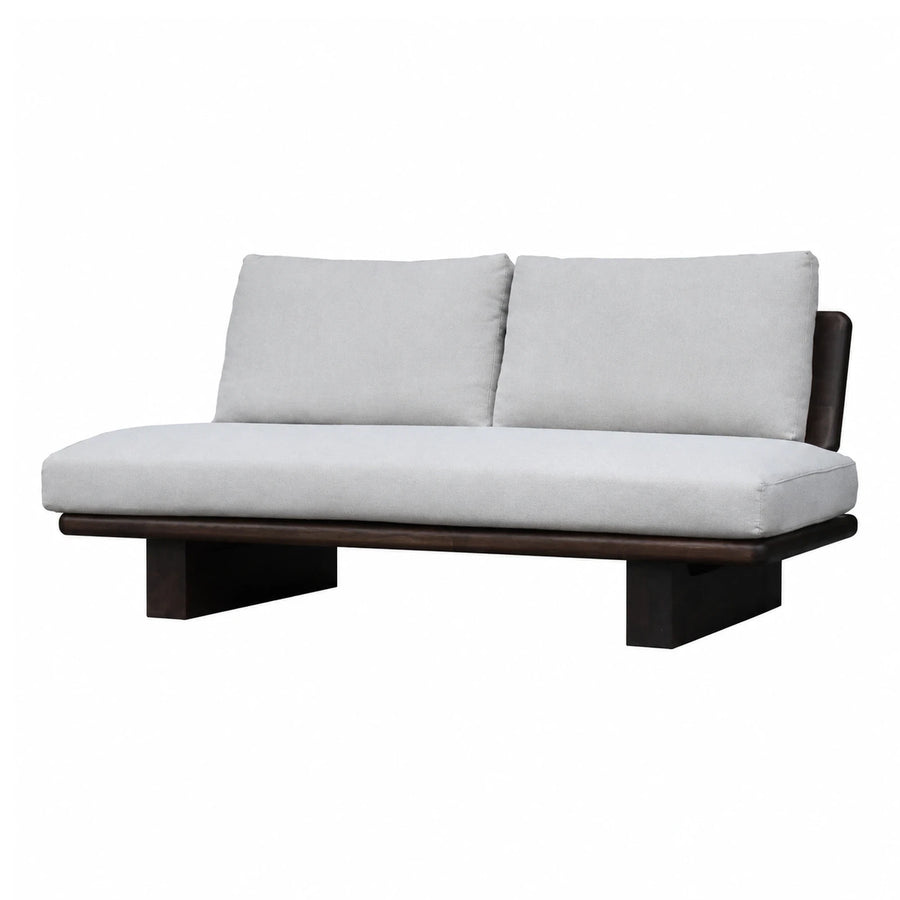 Modern Light Grey Fabric Sofa with Dark Wood Base
