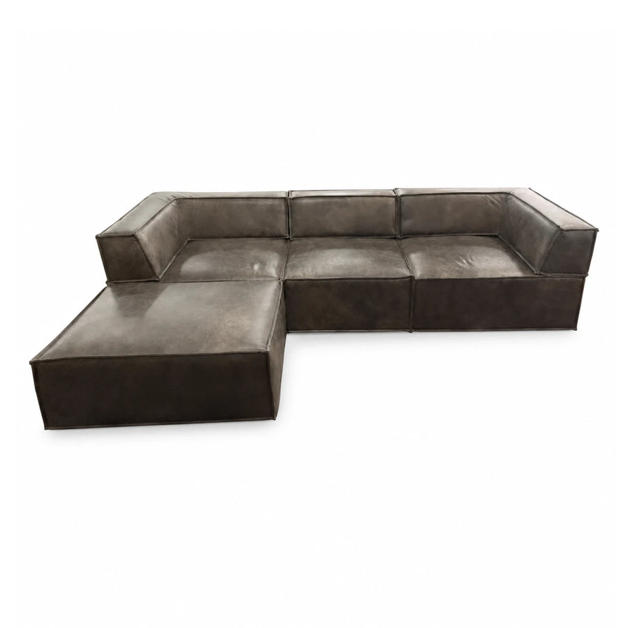Dark Brown Leather L-Shaped Sectional Sofa