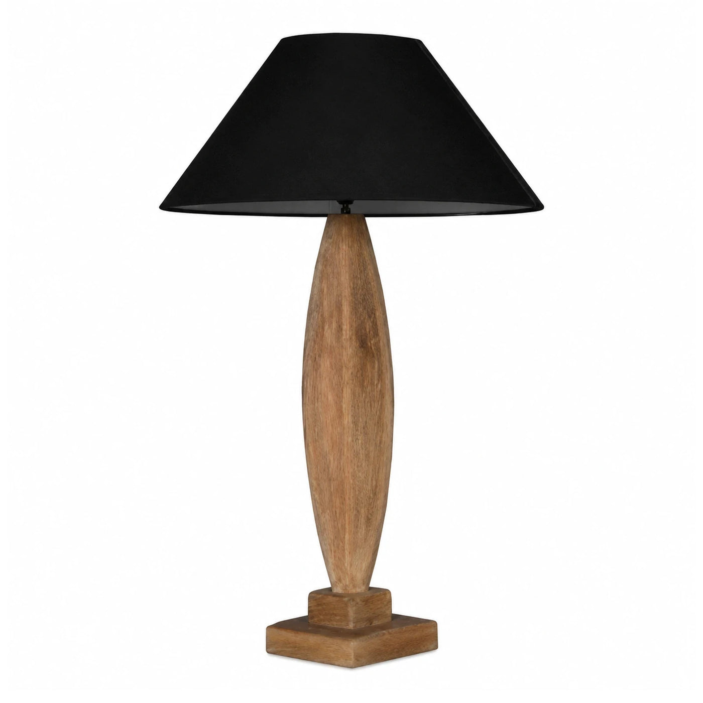 Sculptural Wooden Table Lamp with Black Shade