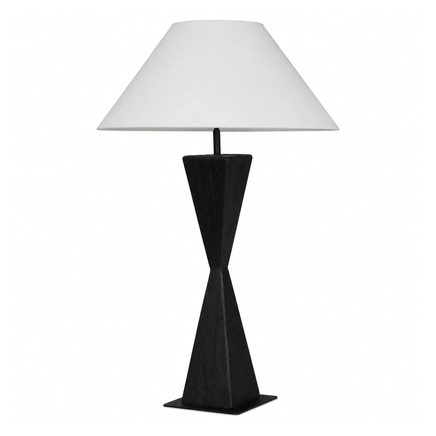 Black Geometric Wood Table Lamp with White Shade