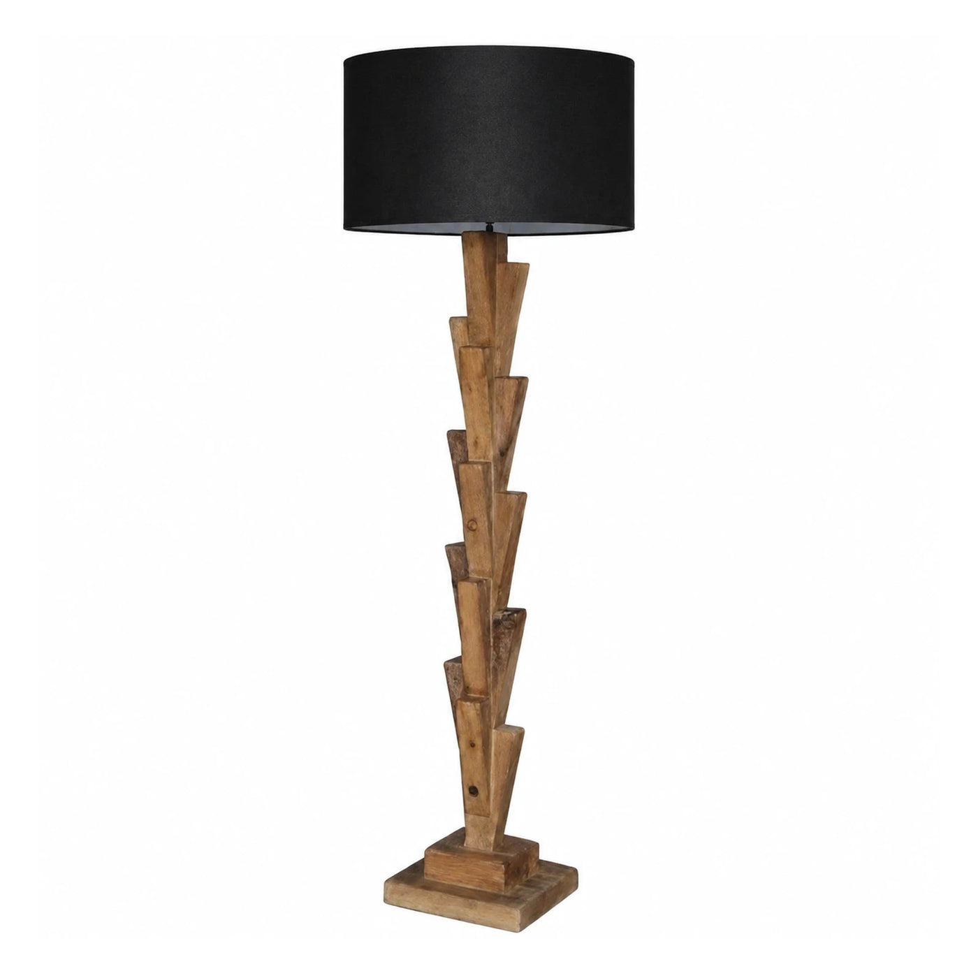 Rustic Wood Floor Lamp with Black Shade