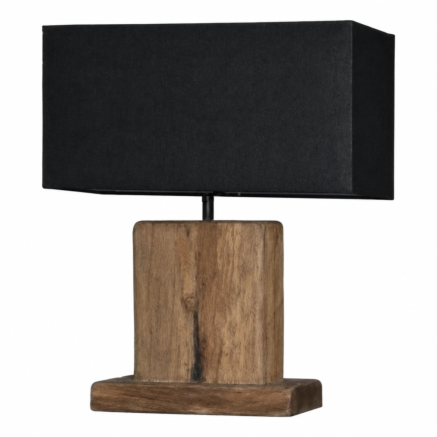 Rustic Wood Base Table Lamp with Black Shade