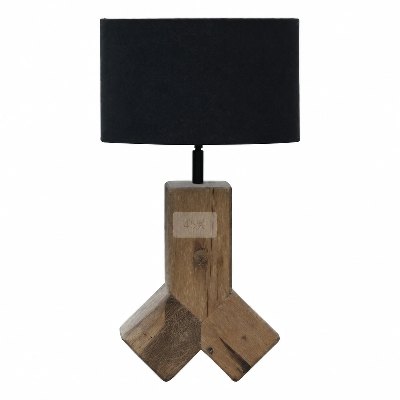 Rustic Wooden Table Lamp with Black Fabric Shade