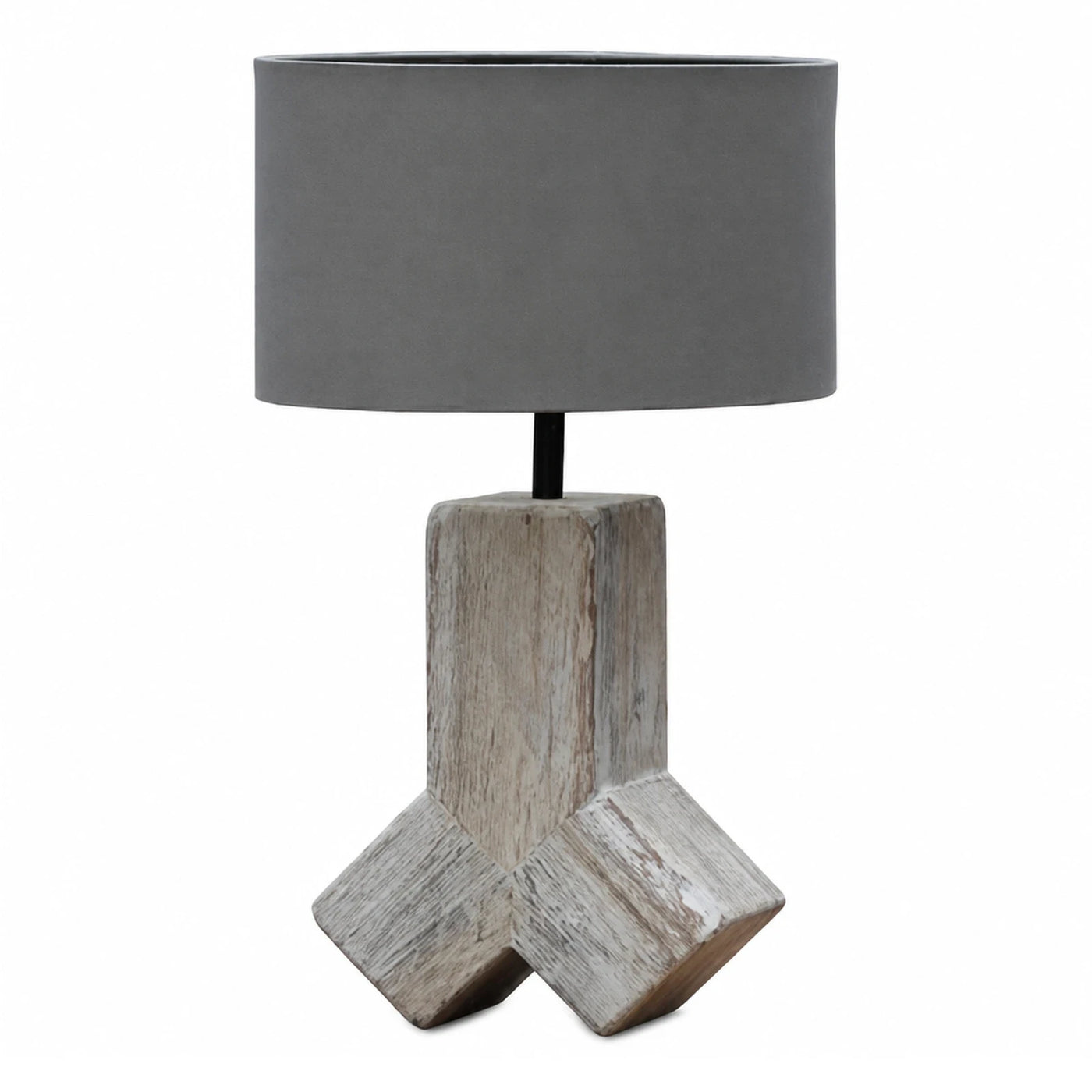 Rustic Wood Base Table Lamp with Grey Shade