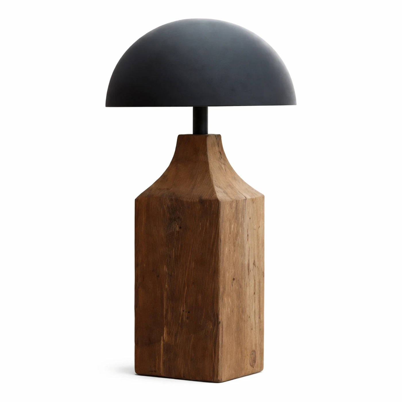 Black Dome Table Lamp with Wood Base
