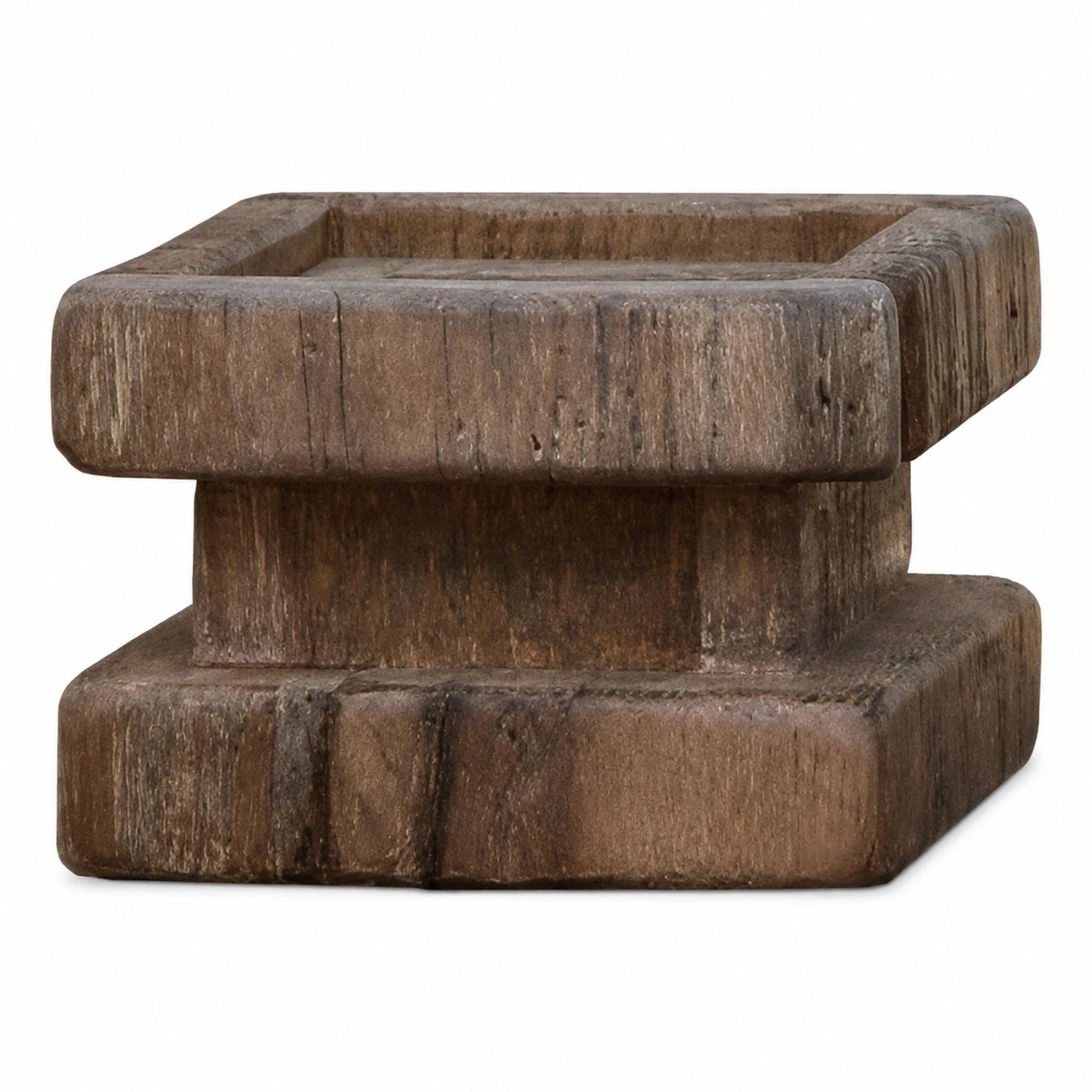 Rustic Square Wooden Pedestal Side Table